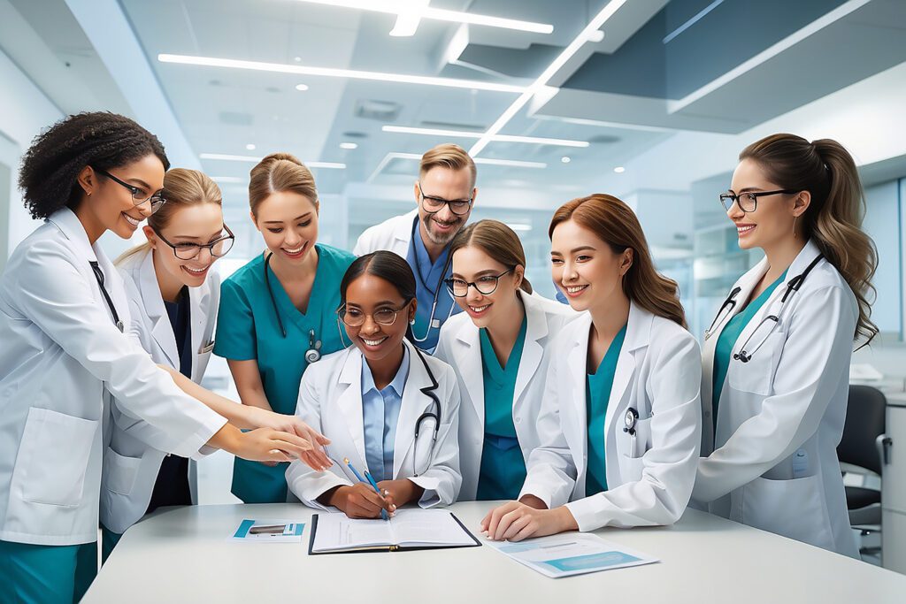 Orthopedic surgeon collaborating together with other specialists to ensures that athletes receive comprehensive care tailored to their unique needs