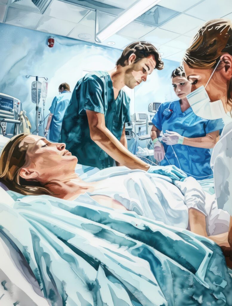 surgeons performing trauma surgery on patient