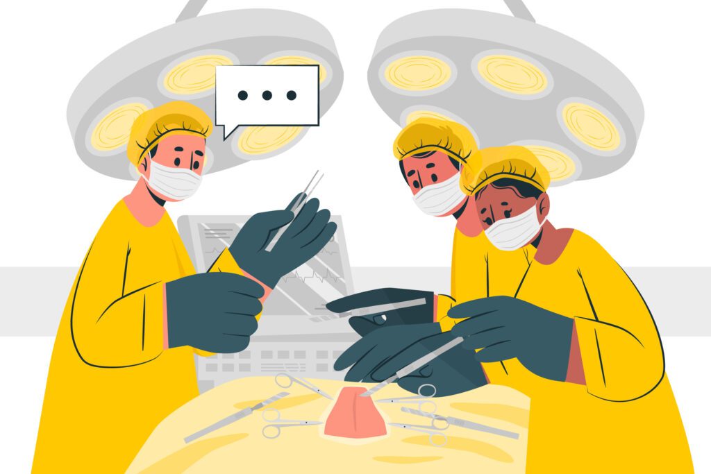 surgeons performing traditional surgery on patient
